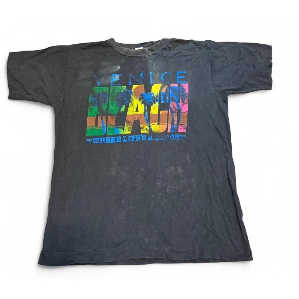 Vintage Venice Beach Where Life's A Beach T-Shirt Black Adult Large USA 90s